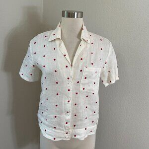 Reformation Womens XS Ivory Red Polka Dot 100% Linen Button Up Shirt Top